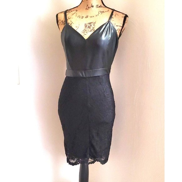 NIKIBIKI Midnight Black Lace Faux Leather Dress Small - Picture 5 of 13